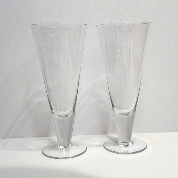 Set of 2‎ Clear Crystal Footed Pilsner Beer Glass Stemware Barware - Picture 8 of 11